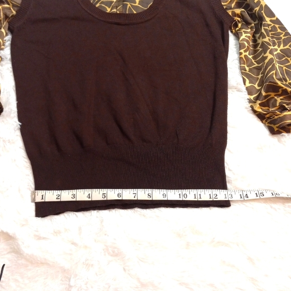 Once Again Chocolate Sweater with Attached Animal Print Faux Blouse - Picture 6 of 7